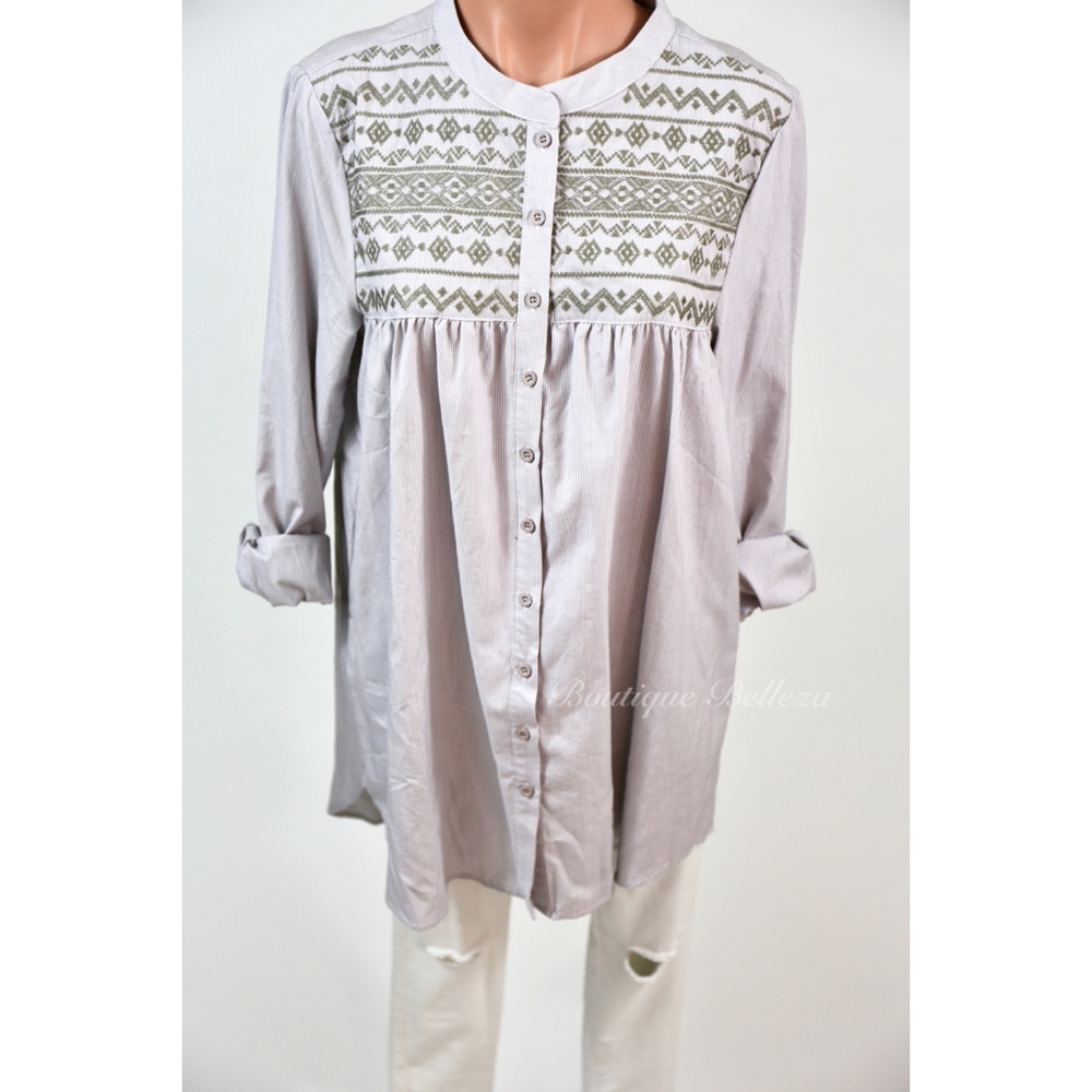 Embroidered Tunic-Length Button Down - Picture 8 of 8